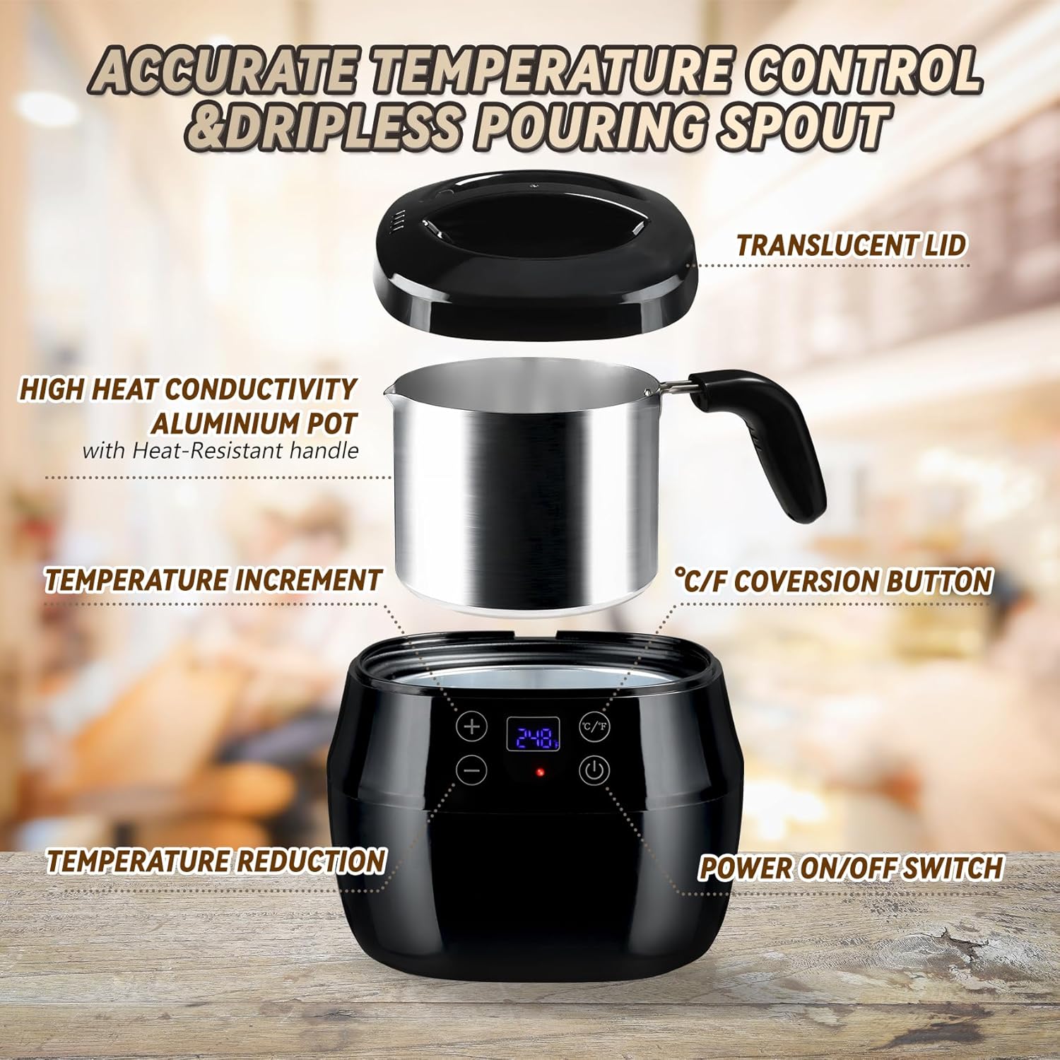 Wax Melter for Candle Making, 1L Melting Pot with Digital Temperature Display A2391