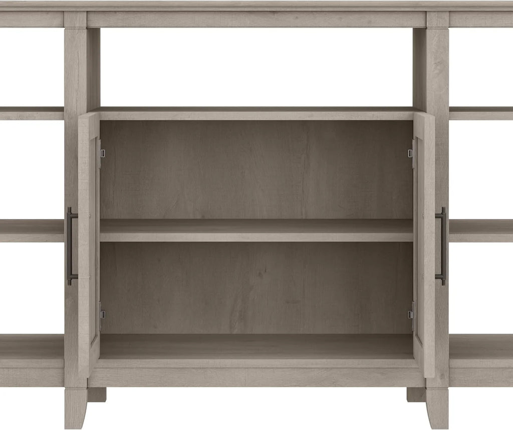 Tall Stand for 65 Inch TV, Farmhouse Entertainment Center with Storage, Washed Gray E4925