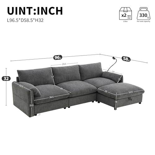 Modular Sectional Sofa with Ottoman, U-Shaped Lounge Couch H930