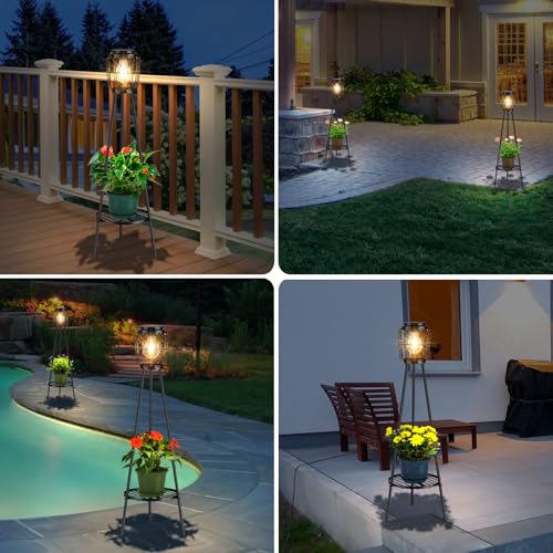 Solar Lights Outdoor with Plant Stands, Metal Tripod Patio Lamp B77585