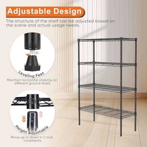 4-Shelf Storage Shelving Unit, Adjustable Metal Wire Racks, Heavy Duty Standing Shelf Organizer W583383
