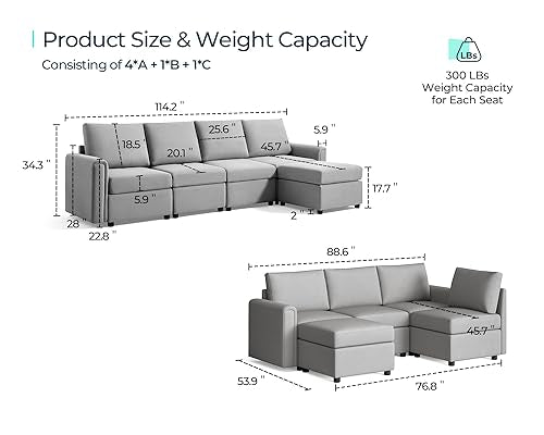 Modular Sectional Sofa with Storage, U Shaped Couch, Blue Y4358