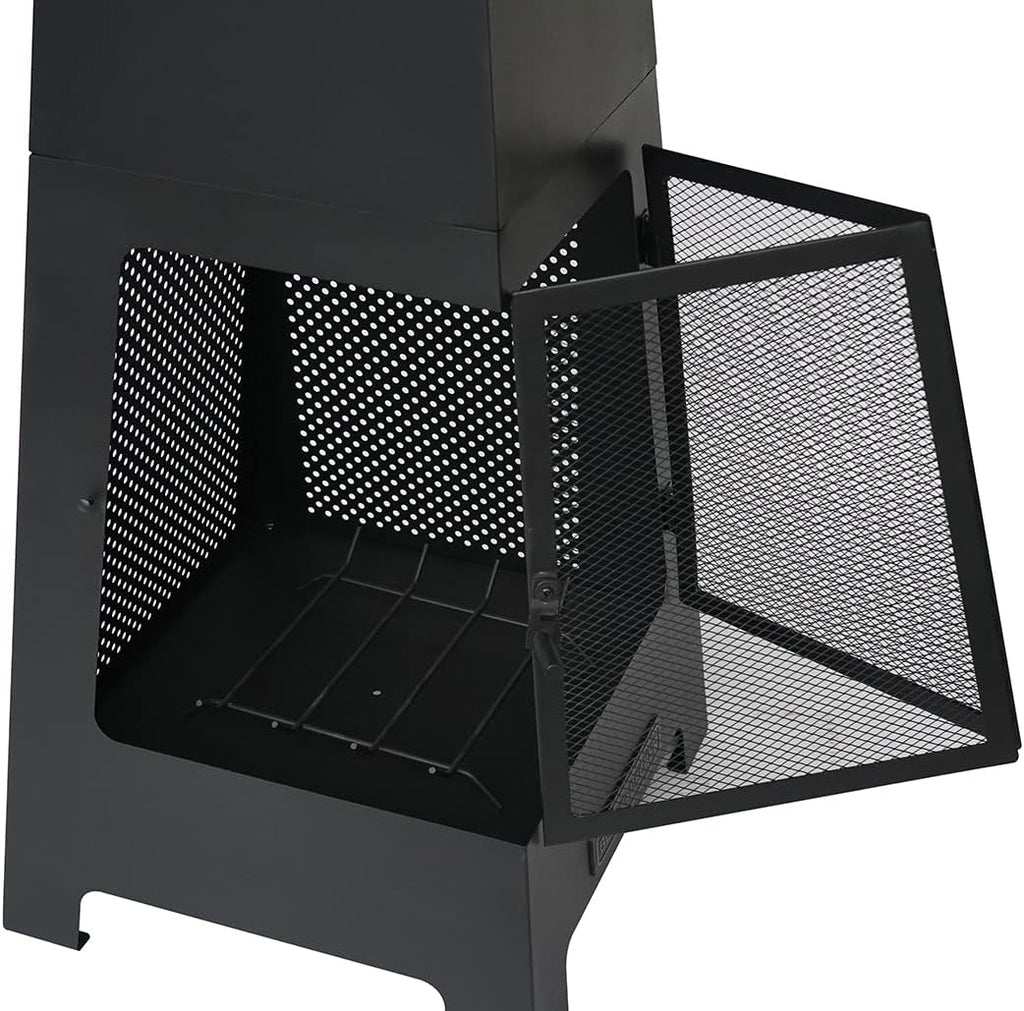 Outdoor Woodburning Chiminea Fireplace with Hinged Mesh Doors Y297