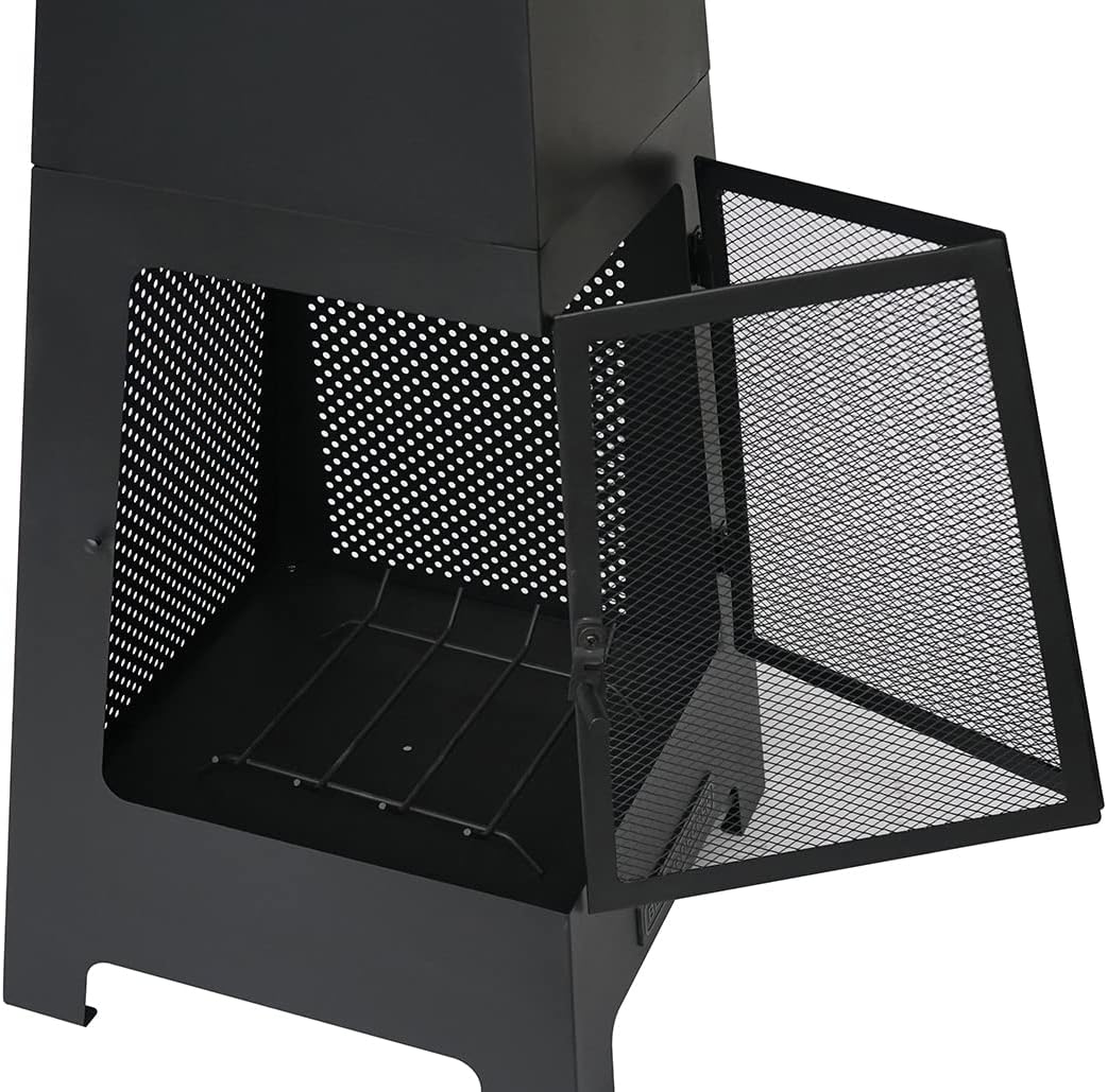 Outdoor Woodburning Chiminea Fireplace with Hinged Mesh Doors Y297