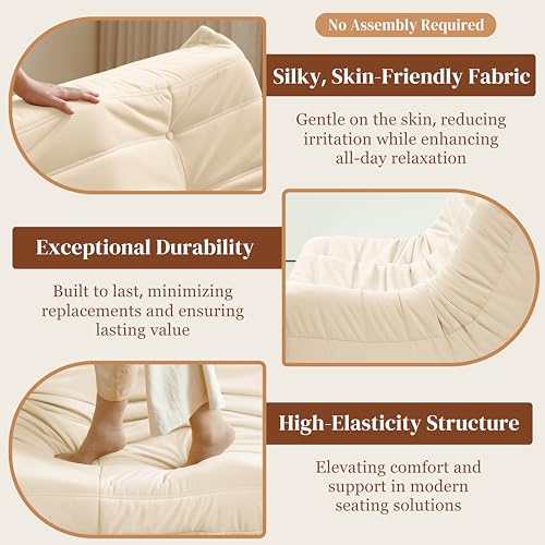 Bean Bag Chair for Adults, Suede & Microfiber Corner Lounge Sofa, 3-Seater, Beige F9802
