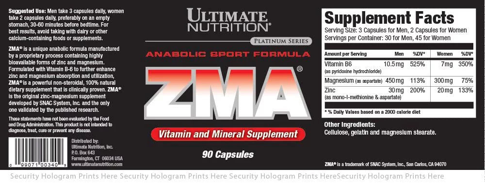 ZMA Vitamin & Mineral Supplement, 90 Capsules A902