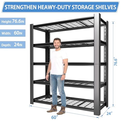 5-Tier Heavy Duty Garage Shelving Unit with Wire Shelves, 3000 LBS Capacity, Adjustable Boltless Steel Rack O9366