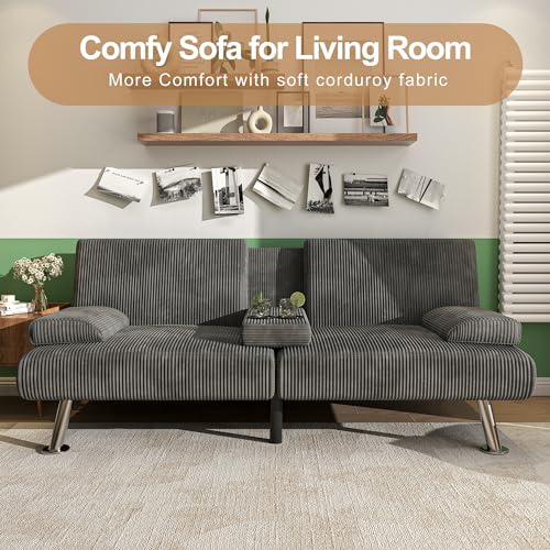 Modern Linen Convertible Folding Futon Sofa Bed with Removable Armrests Y192