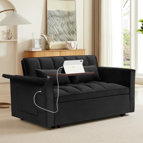Convertible Sofa Bed, 3 in 1 Velvet Sleeper with Adjustable Backrest, Gray K13376
