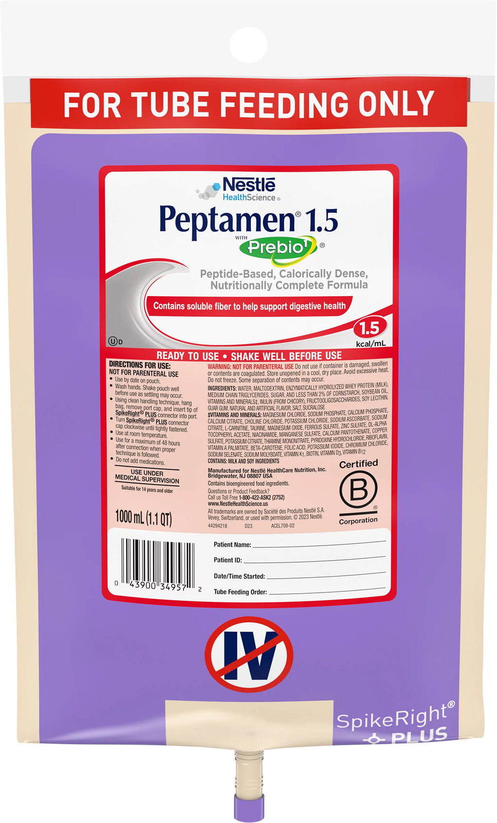 Tube Feeding Formula, 33.8 oz. Ready to Hang Bag L7303
