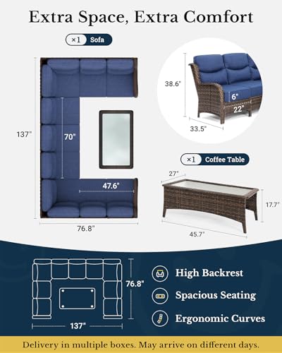 Outdoor Wicker Conversation Set with Cushions, 7 Pieces P4930