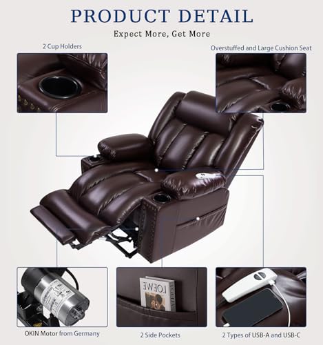 Power Lift Recliner Chair for Elderly with Heat and Massage, Adjustable Positions, Dark Brown P618617