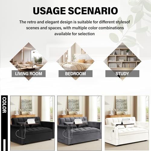 Convertible Sofa Bed, 3 in 1 Velvet Sleeper with Adjustable Backrest, Gray K13376