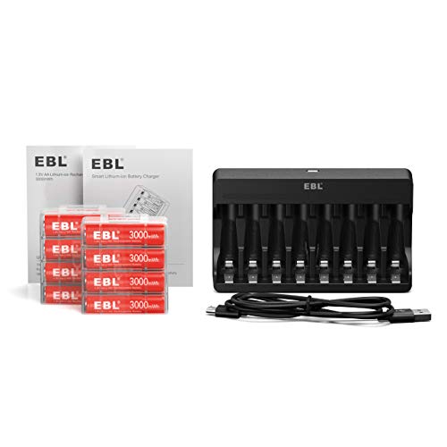8 Pack Rechargeable Lithium AA Batteries with Charger B399