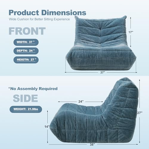 Bean Bag Chair for Adults with Memory Foam, Black Plush X409228