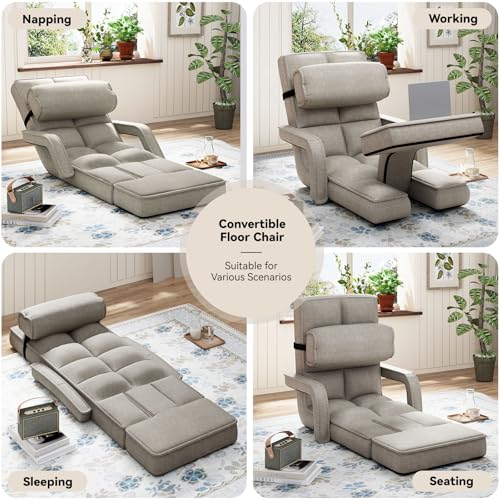 Folding Floor Chair with Adjustable Backrest, Portable Recliner Seat for Adults N6716