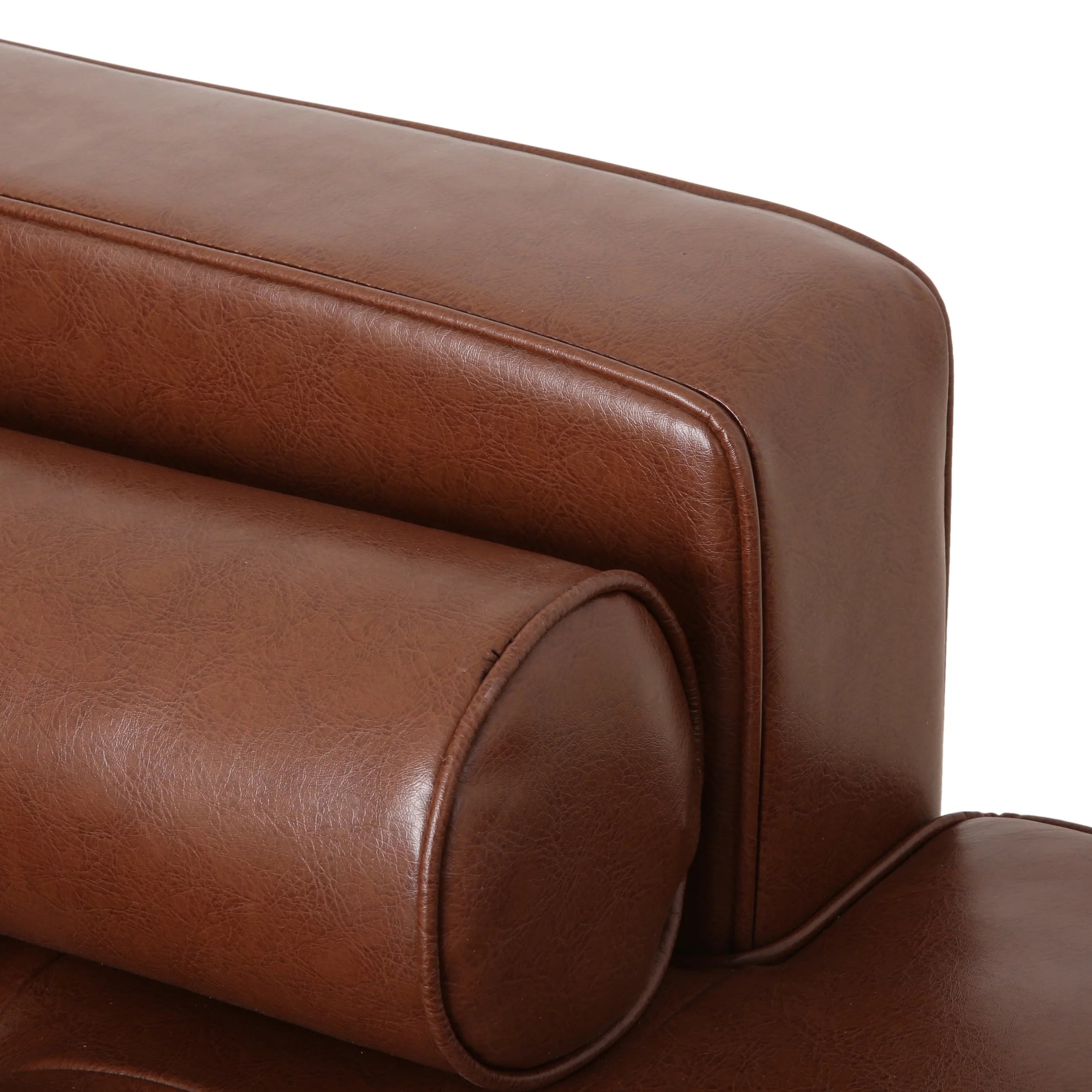 Faux Leather Tufted One Armed Chaise Lounge, Cognac Brown A74924