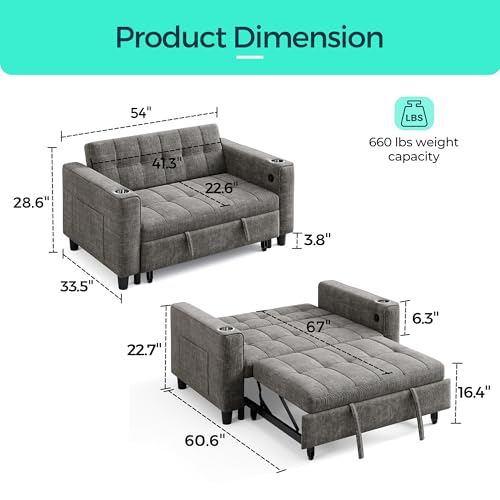 3-in-1 Convertible Sofa Bed with Charging Station, Green R3379