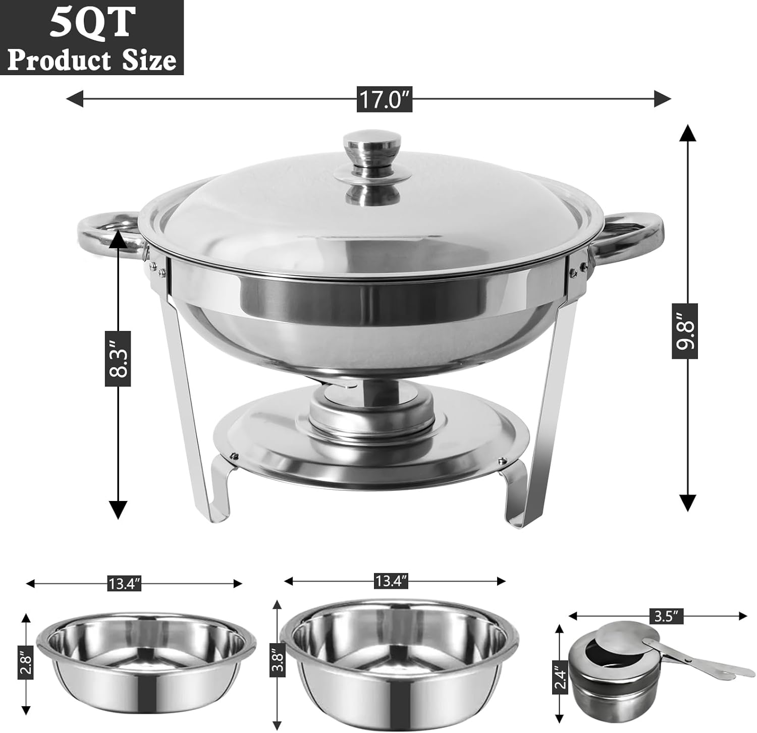 Chafing Dish Buffet Set 6 Pack, Stainless Steel Round Chafers with Food and Water Trays Z449