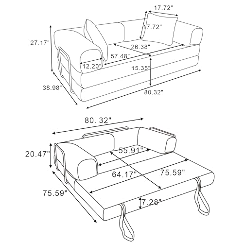 81" Foldable Convertible Sleeper Sofa Bed with Corduroy Upholstery and Pillow O1547