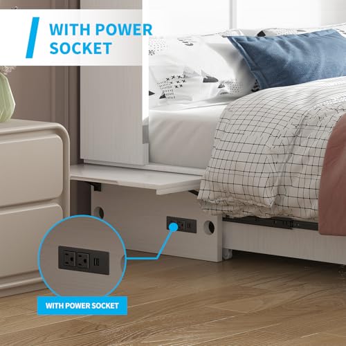 Queen Size Murphy Bed with Tri-Folding Mattress and Charging Station T181