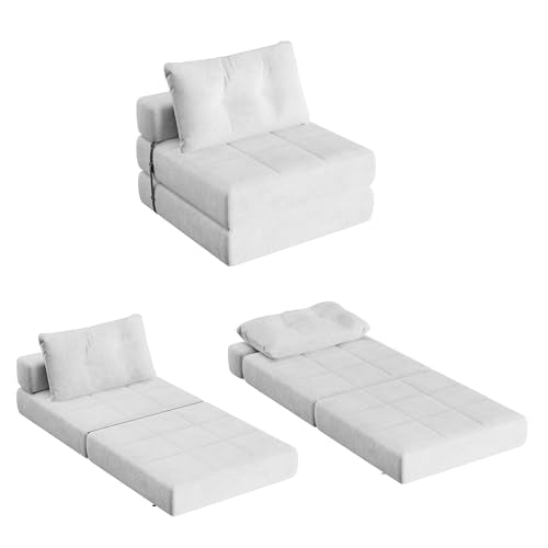 Folding Sofa Bed with Headrest and Lumbar Pillow, Chenille Fabric Chair Bed Y9814