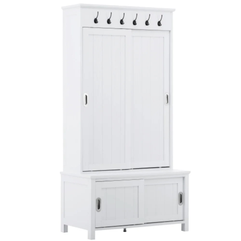 Hall Tree with Sliding Doors and Storage Bench D523