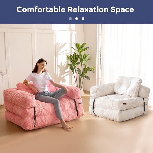 Folding Sofa Bed, L-Shaped Convertible Sleeper Couch with Armrest and Pillow, Dark Grey M375676