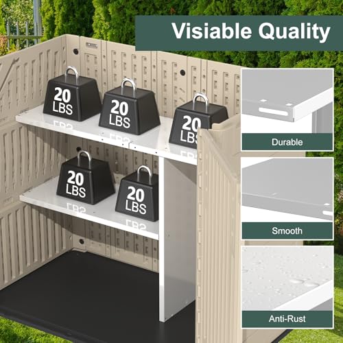 60 Cu.Ft Vertical Outdoor Storage Shed, All-Weather Resin Cabinet with Lockable Floor I975