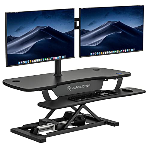 Electric Standing Desk Converter, Height Adjustable Sit to Stand Riser, Dual Monitor Workstation, Black Z74939