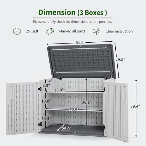 Plastic Storage Shed 4.3 x 2.5 ft, Waterproof Outdoor Cabinet with Floor L995