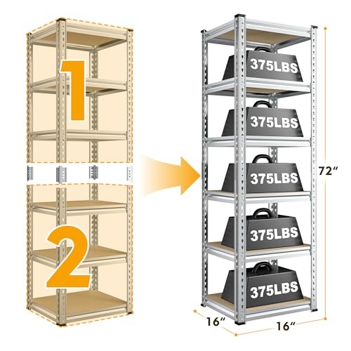 Storage Shelves 6 Tier Heavy Duty Metal Shelving Adjustable L7515