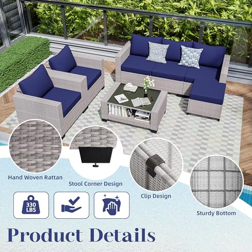 Outdoor Sectional Sofa Set with Cushions and Glass Coffee Table T1708