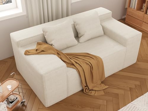 Small Sofa Loveseat with 2 Pillows, Cat-Scratch Resistant Linen, Grey K916760