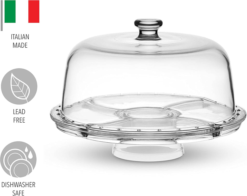 Crystal Glass Cake Stand with Dome Lid, 6-in-1 Serving Platter Q13695