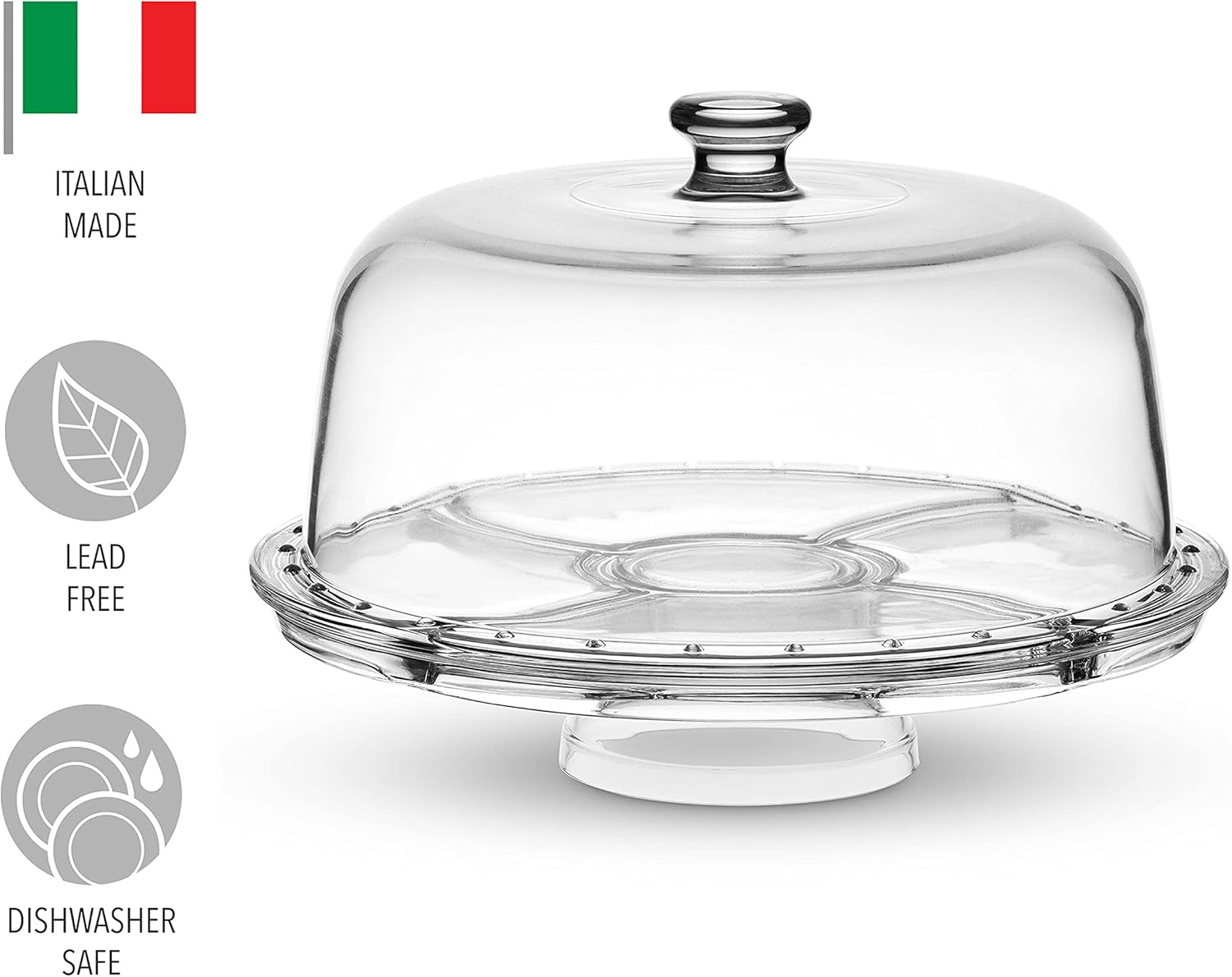 Crystal Glass Cake Stand with Dome Lid, 6-in-1 Serving Platter Q13695