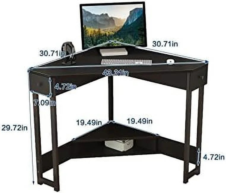 Corner Desk 31.5 Inch Triangle Computer Desk with Drawer for Small Space K172