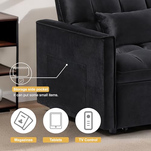 Sleeper Sofa Bed with Side Pocket, Convertible Futon Couch for Living Room X8857