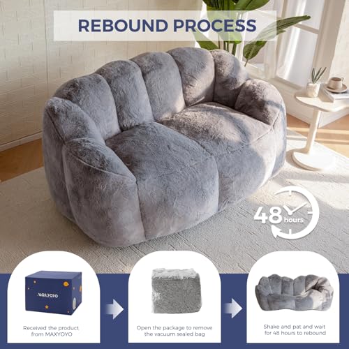 Floral Shaped Bean Bag Sofa for Adults, Faux Fur Floor Chair, Beige U8616