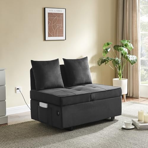 Sofa Bed Convertible Pull Out Couch with 2 Throw Pillows, Dark Grey Z539533