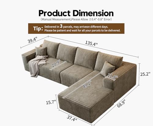 Modular Sectional Sofa with Ottoman, U-Shaped Deep Seat Couch for Living Room O870