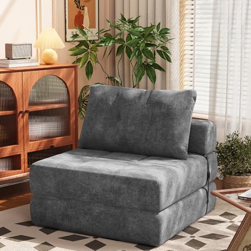Folding Sofa Bed with Headrest and Lumbar Pillow, Chenille Fabric Chair Bed Y9814
