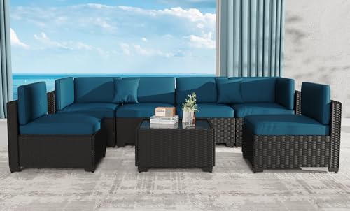 Outdoor Sectional Sofa Set with Cushions and Glass Coffee Table T1708