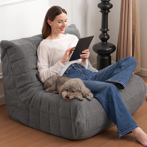 Bean Bag Chair for Adults with Memory Foam, Black Plush X409228