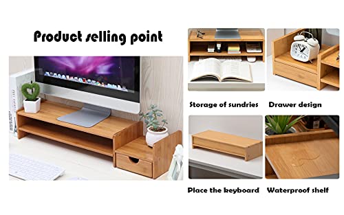 Bamboo 2 Tier Monitor Stand with Drawers for Desk Organization T65836