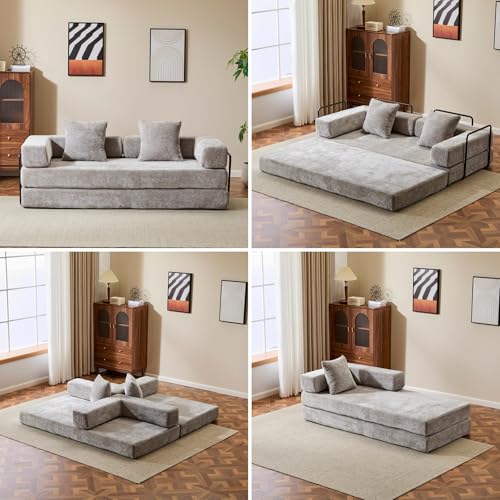Foldable Floor Sofa Bed with Pillow Back and Armrest, Dark Gray S29408