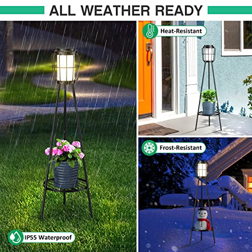 Solar Lights Outdoor with Plant Stands, Metal Tripod Patio Lamp B77585