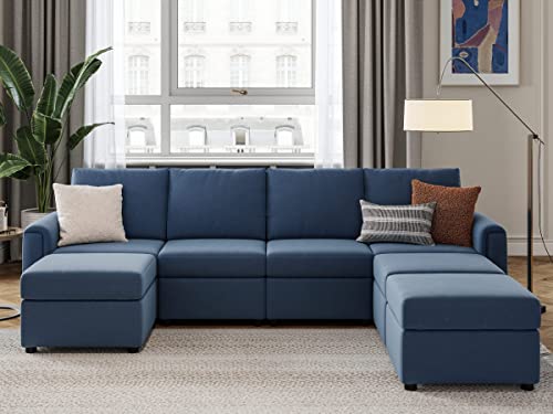 Modular Sectional Sofa with Storage, U Shaped Couch, Blue Y4358