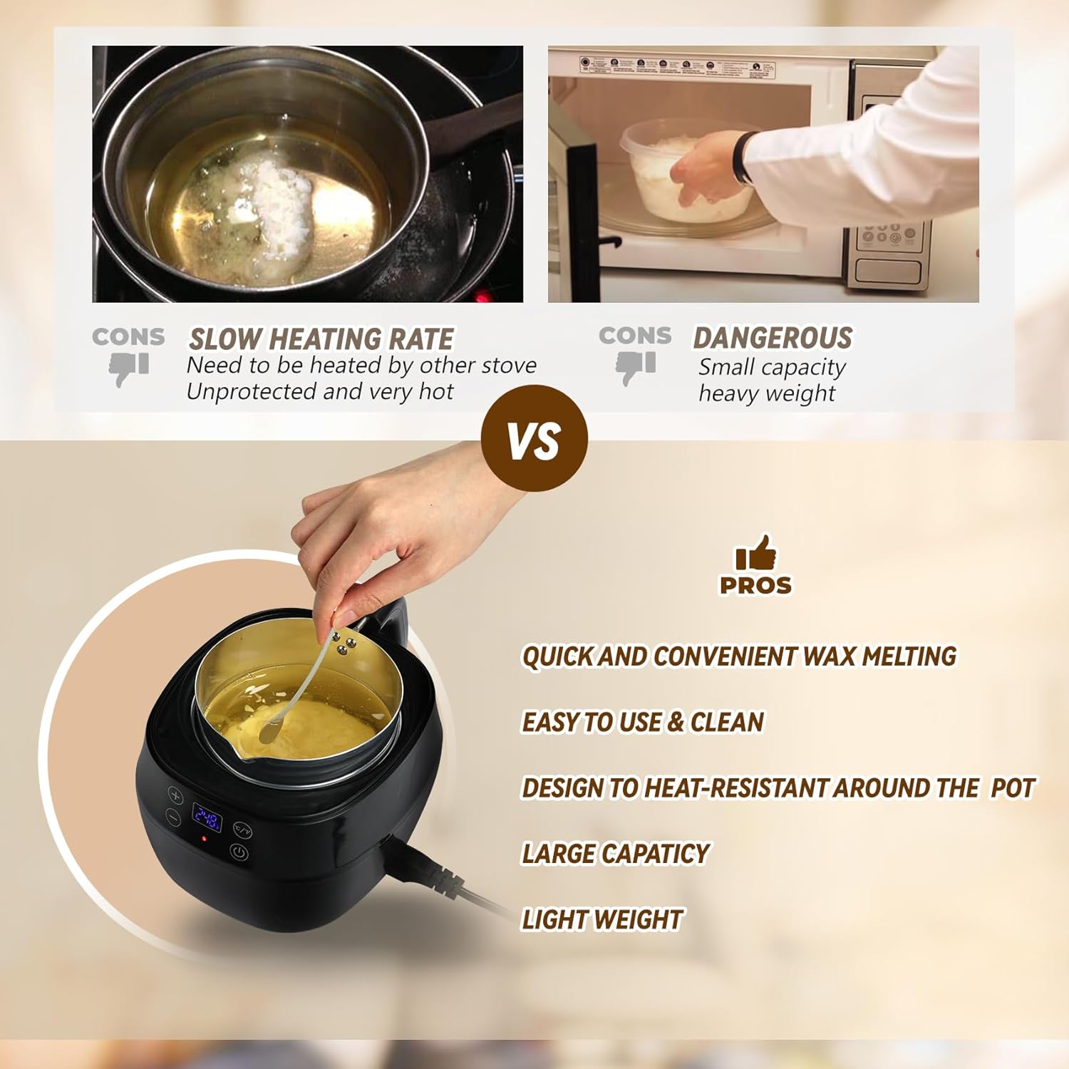 Wax Melter for Candle Making, 1L Melting Pot with Digital Temperature Display A2391