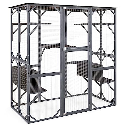 Outdoor Cat Enclosure with Wooden House and Wheels U3259